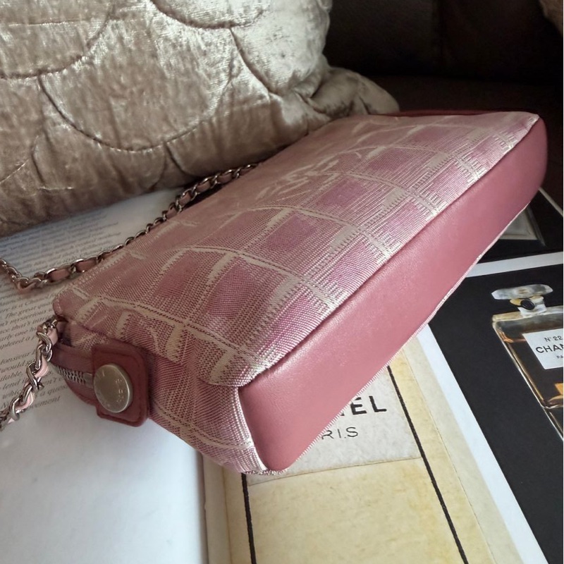 香奈兒 包 化妝包 Vintage Chanel 粉紅格紋 化妝包香奈兒 中古黑色 chanel 化妝包 斜挎包 皮革包 側背包 斜背包 二手 古董包-22