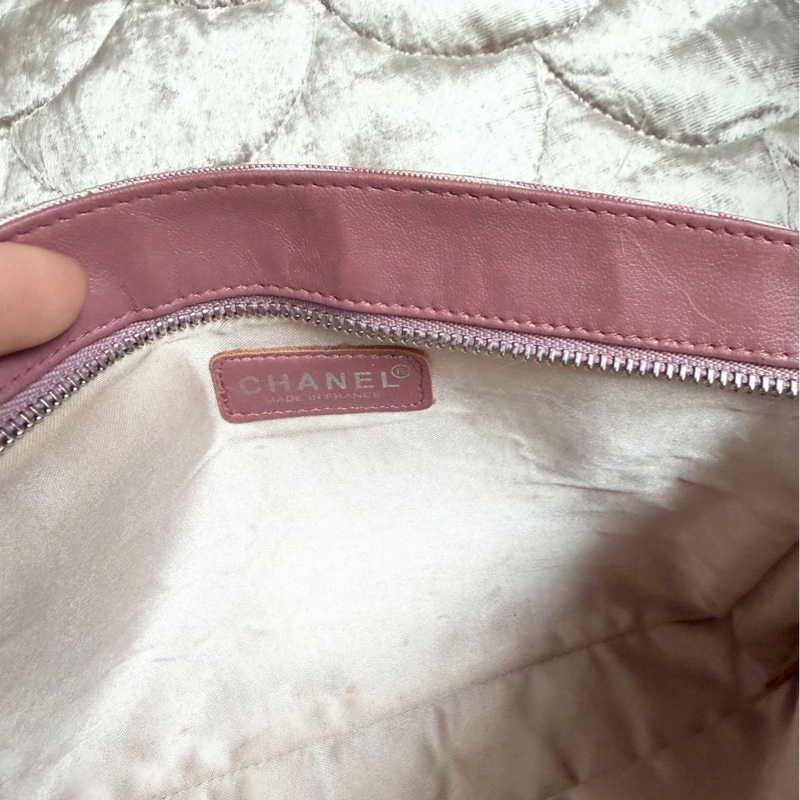 香奈兒 包 化妝包 Vintage Chanel 粉紅格紋 化妝包香奈兒 中古黑色 chanel 化妝包 斜挎包 皮革包 側背包 斜背包 二手 古董包-27