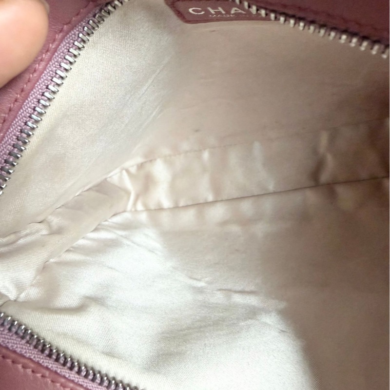 香奈兒 包 化妝包 Vintage Chanel 粉紅格紋 化妝包香奈兒 中古黑色 chanel 化妝包 斜挎包 皮革包 側背包 斜背包 二手 古董包-28