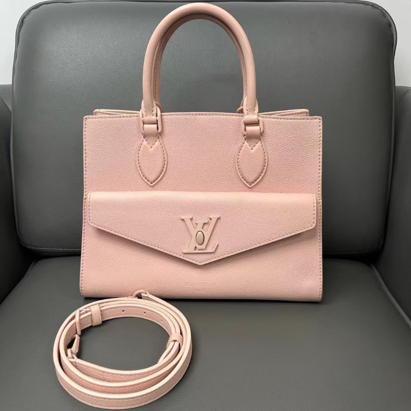 LV LOCKME 粉色牛皮手提包 粉色27*20*12cm 98新配件肩帶 塵袋-1
