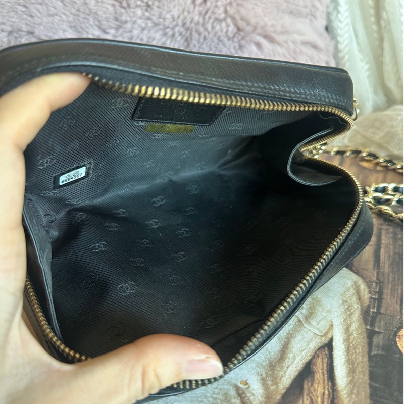 香奈兒 包 中古黑色 chanel 化妝包 斜挎包 黑金 皮革包 側背包 斜背包 二手 古董包-20