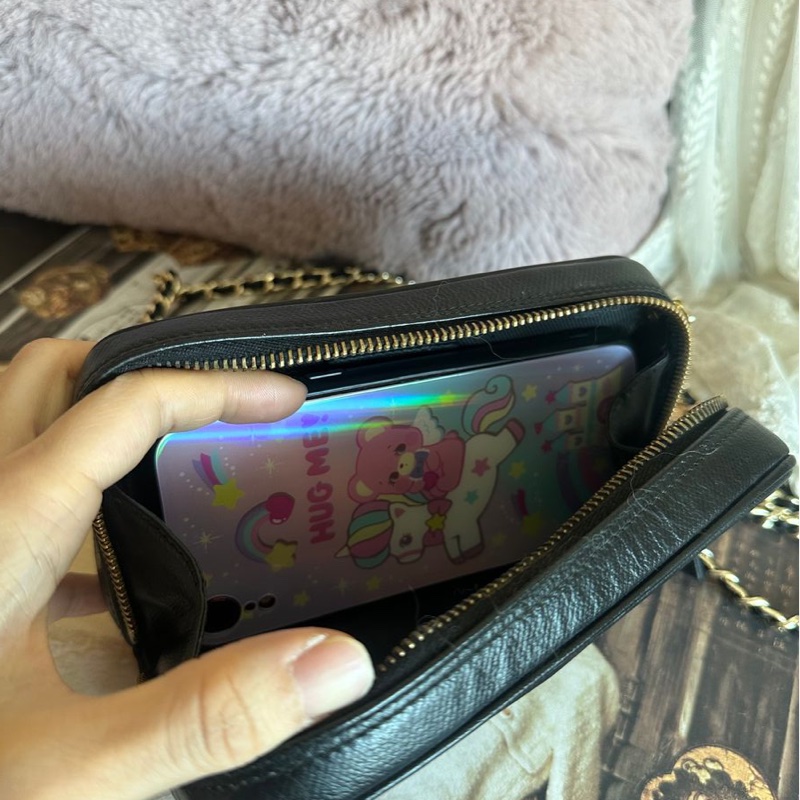 香奈兒 包 中古黑色 chanel 化妝包 斜挎包 黑金 皮革包 側背包 斜背包 二手 古董包-21