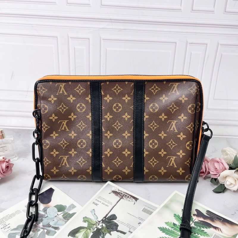 LV老花Keepall Pouch限量款 稻草人手拿包肩背斜背包34*7*23cm 98新配件肩帶 塵袋-8