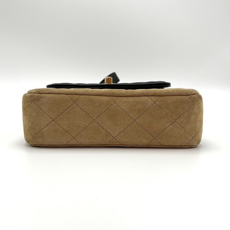 CHANEL 黑金麂皮拼皮肩背斜背包19*15*5 98新配件塵袋-4