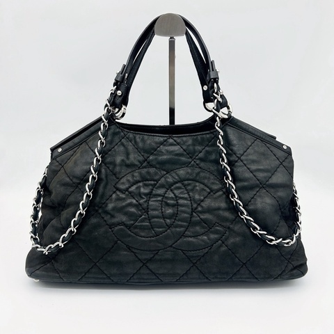 「JL精品代購」香奈兒黑色幻彩牛皮logo2way托特包