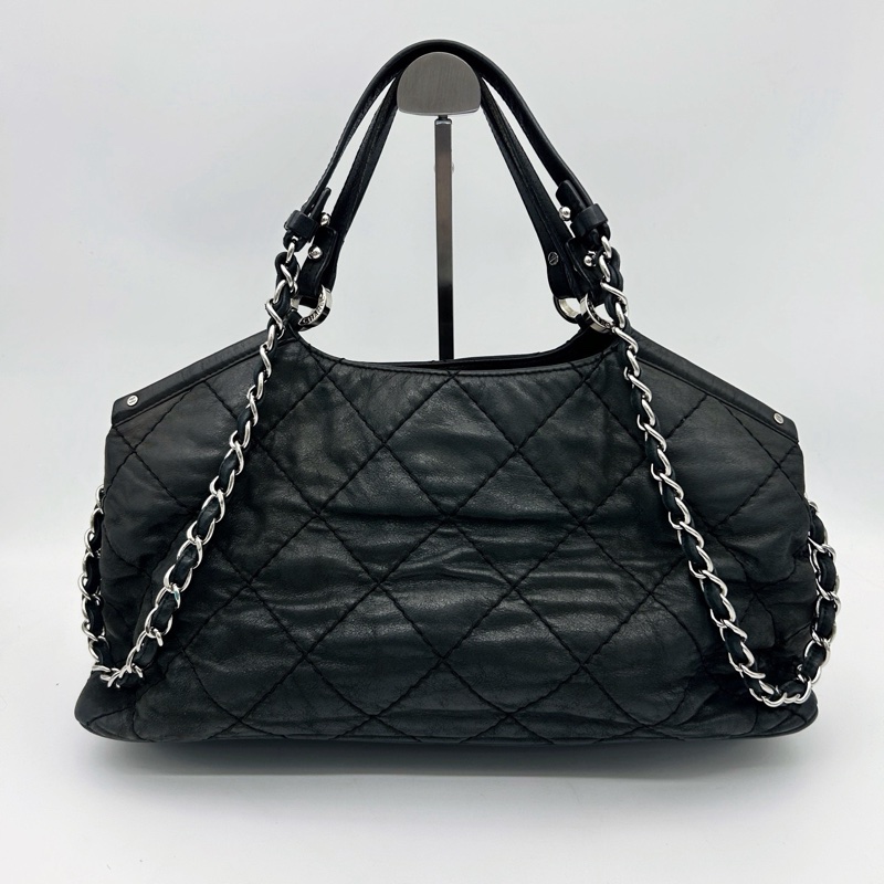 「JL精品代購」香奈兒黑色幻彩牛皮logo2way托特包-3