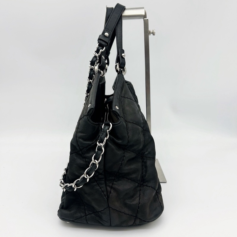 「JL精品代購」香奈兒黑色幻彩牛皮logo2way托特包-4