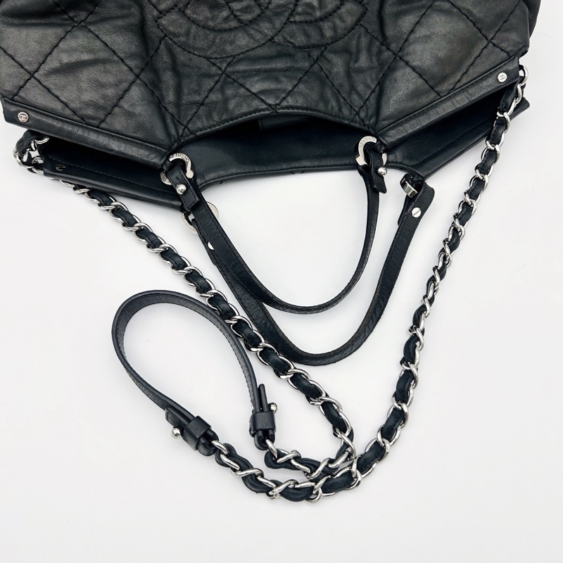 「JL精品代購」香奈兒黑色幻彩牛皮logo2way托特包-6