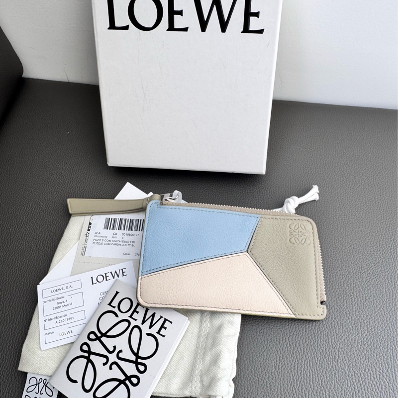 Loewe puzzle卡夾 藍綠拼色 錢包 零錢包 卡包-0