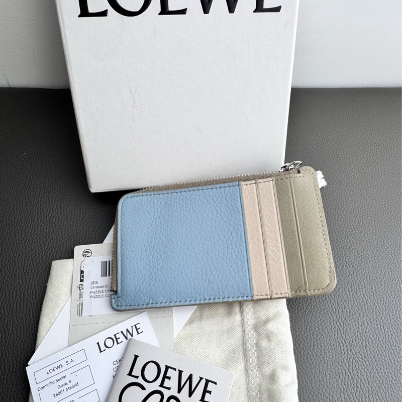 Loewe puzzle卡夾 藍綠拼色 錢包 零錢包 卡包-2
