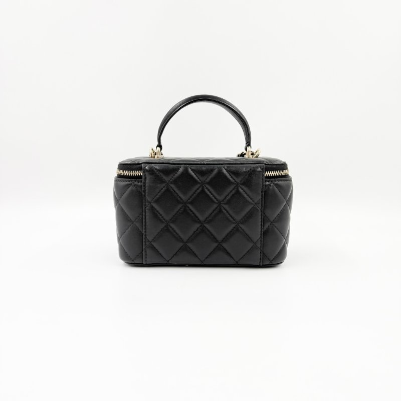 CHANEL - 黑色金釦羊皮菱格手提斜背長盒子-6