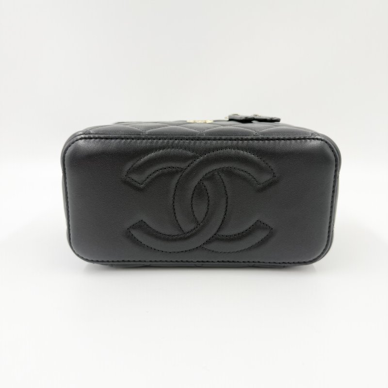 CHANEL - 黑色金釦羊皮菱格手提斜背長盒子-10