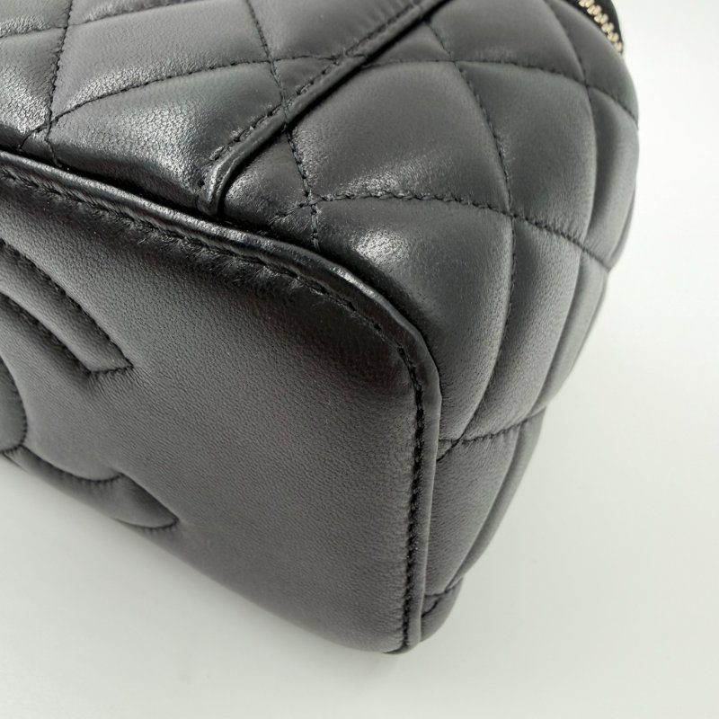 CHANEL - 黑色金釦羊皮菱格手提斜背長盒子-11