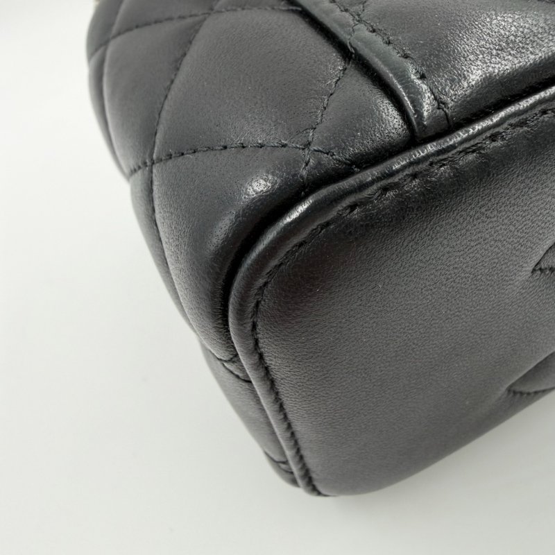 CHANEL - 黑色金釦羊皮菱格手提斜背長盒子-12