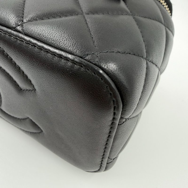 CHANEL - 黑色金釦羊皮菱格手提斜背長盒子-13