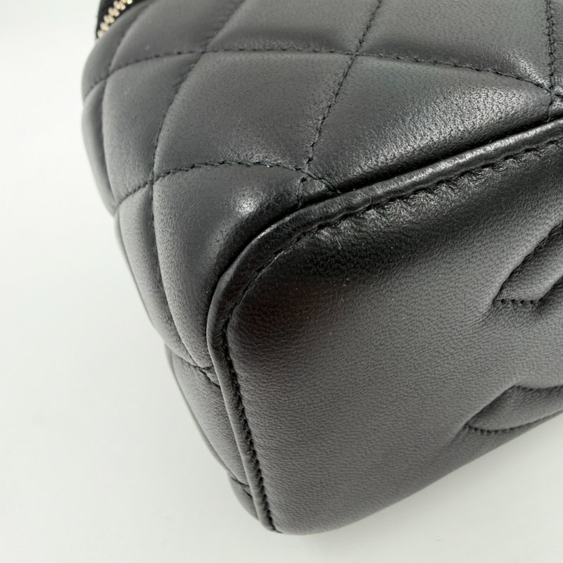 CHANEL - 黑色金釦羊皮菱格手提斜背長盒子-14