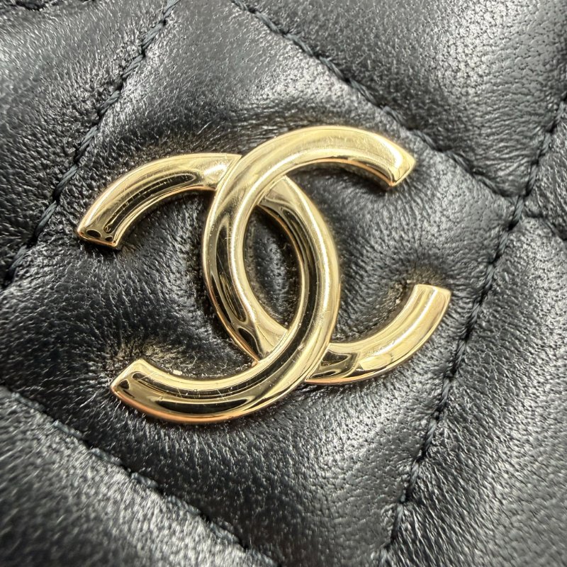 CHANEL - 黑色金釦羊皮菱格手提斜背長盒子-22