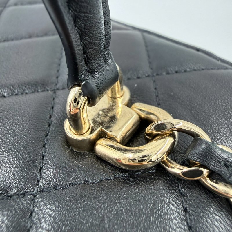 CHANEL - 黑色金釦羊皮菱格手提斜背長盒子-24