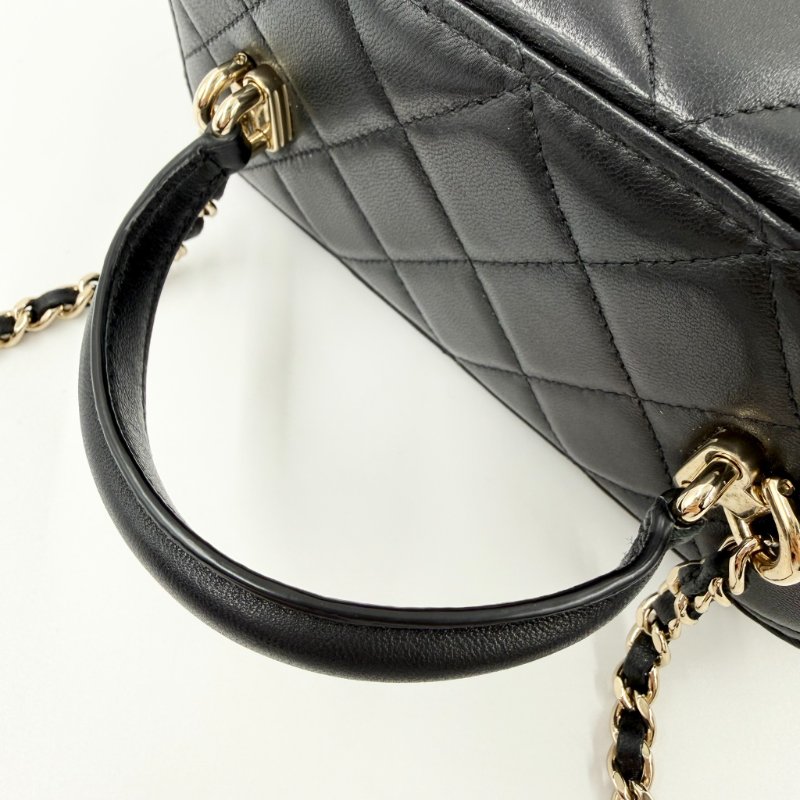 CHANEL - 黑色金釦羊皮菱格手提斜背長盒子-27