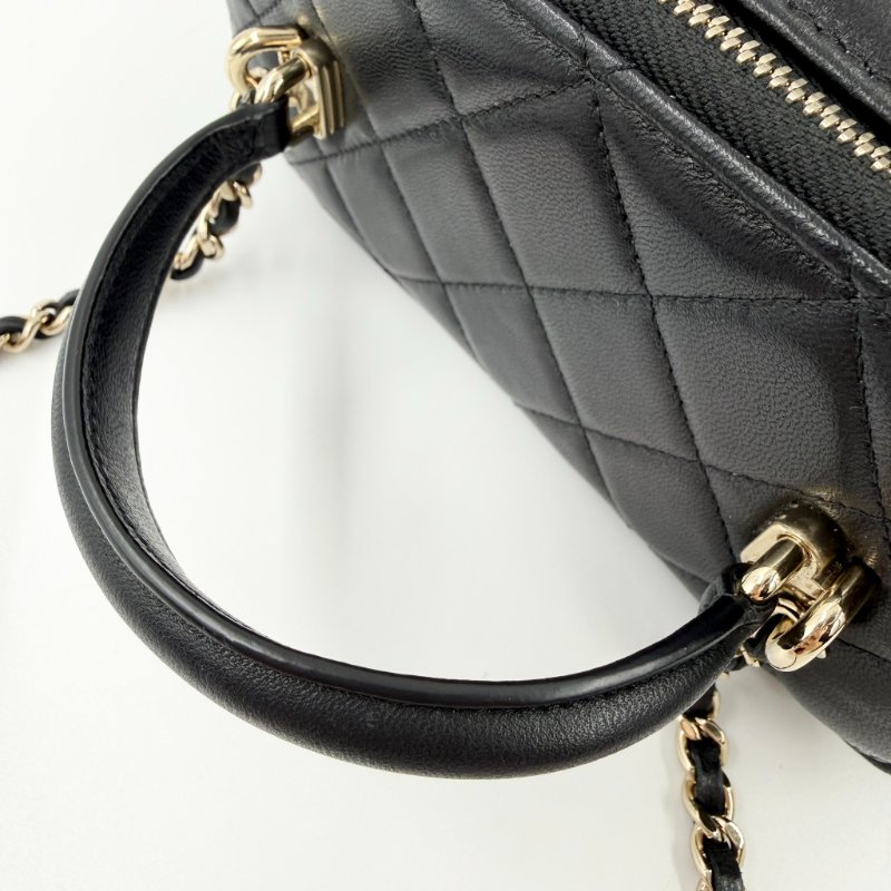 CHANEL - 黑色金釦羊皮菱格手提斜背長盒子-28