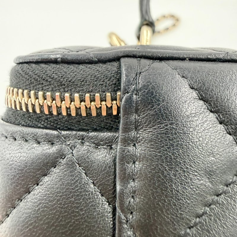 CHANEL - 黑色金釦羊皮菱格手提斜背長盒子-32