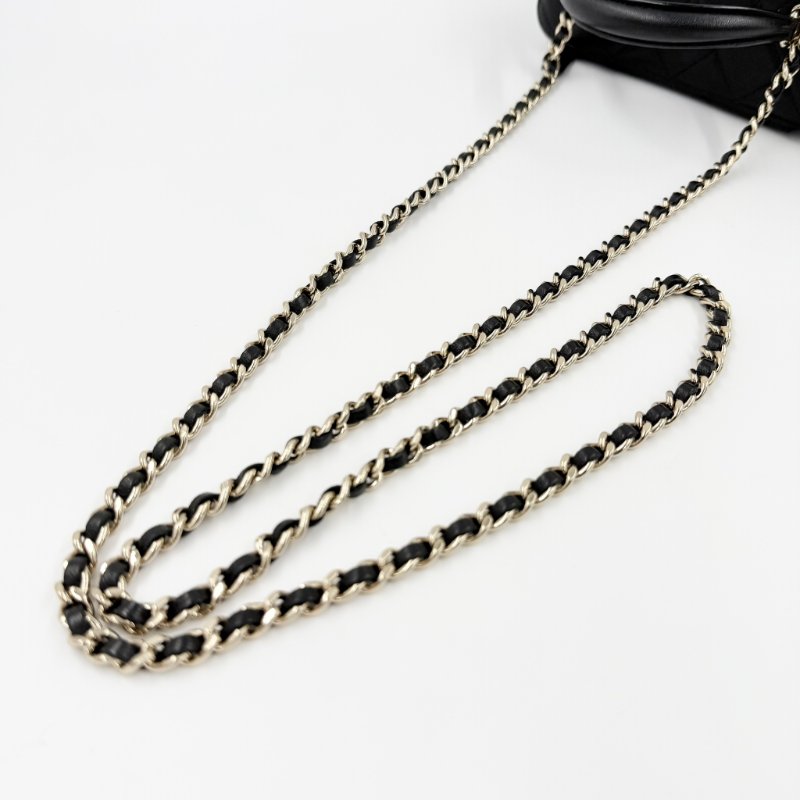 CHANEL - 黑色金釦羊皮菱格手提斜背長盒子-33