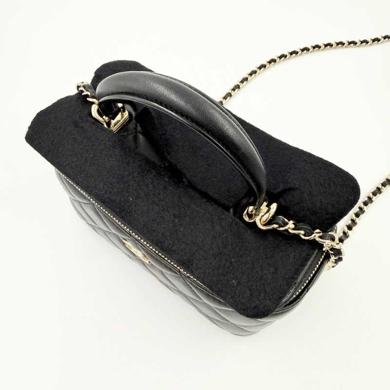 CHANEL - 黑色金釦羊皮菱格手提斜背長盒子-34