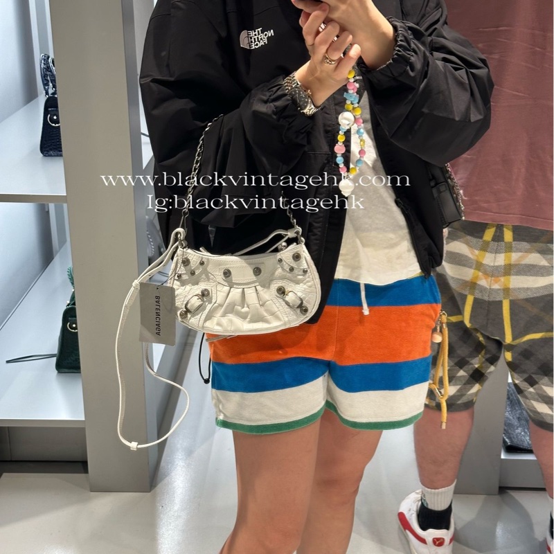 巴黎世家 腋下包 包 連專櫃收據副本 Balenciaga白色 鱷魚紋 Le Cagole Mini 閑置品 斜挎包 鏈條包-1