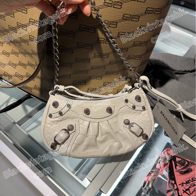 巴黎世家 腋下包 包 連專櫃收據副本 Balenciaga白色 鱷魚紋 Le Cagole Mini 閑置品 斜挎包 鏈條包-7