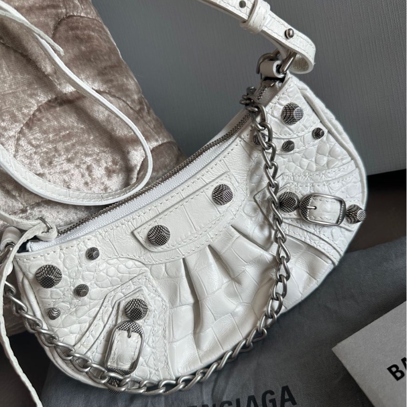 巴黎世家 腋下包 包 連專櫃收據副本 Balenciaga白色 鱷魚紋 Le Cagole Mini 閑置品 斜挎包 鏈條包-8
