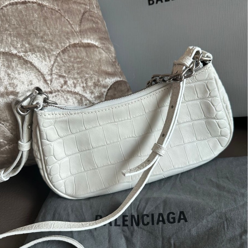 巴黎世家 腋下包 包 連專櫃收據副本 Balenciaga白色 鱷魚紋 Le Cagole Mini 閑置品 斜挎包 鏈條包-10