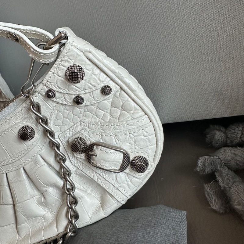巴黎世家 腋下包 包 連專櫃收據副本 Balenciaga白色 鱷魚紋 Le Cagole Mini 閑置品 斜挎包 鏈條包-11