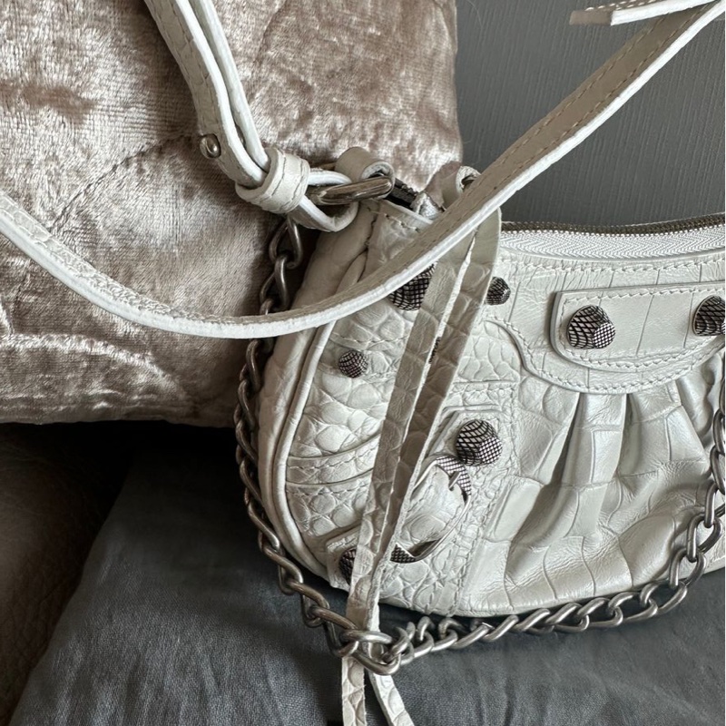巴黎世家 腋下包 包 連專櫃收據副本 Balenciaga白色 鱷魚紋 Le Cagole Mini 閑置品 斜挎包 鏈條包-12