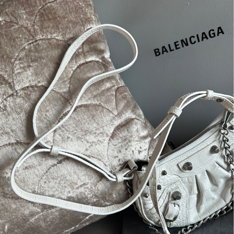 巴黎世家 腋下包 包 連專櫃收據副本 Balenciaga白色 鱷魚紋 Le Cagole Mini 閑置品 斜挎包 鏈條包-13