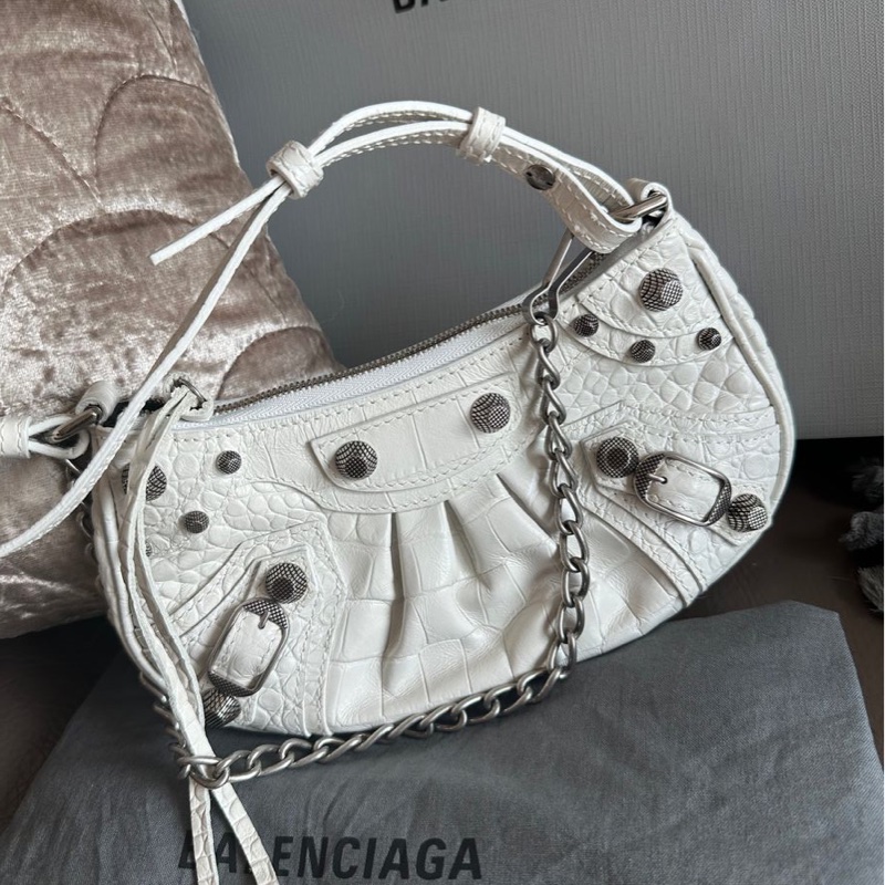巴黎世家 腋下包 包 連專櫃收據副本 Balenciaga白色 鱷魚紋 Le Cagole Mini 閑置品 斜挎包 鏈條包-14
