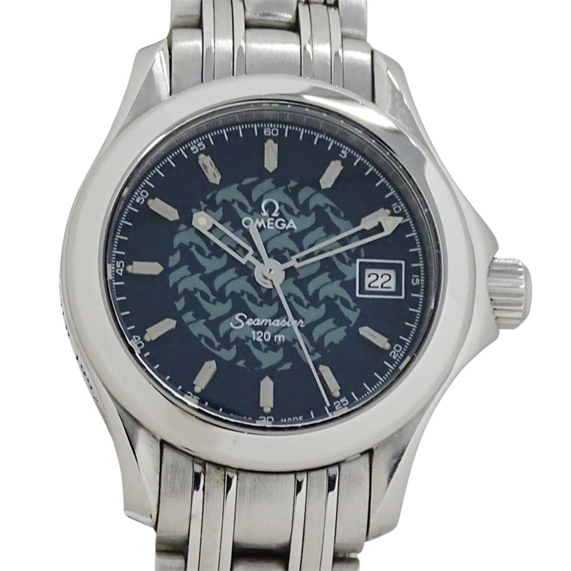 歐米茄海馬系列雅克馬約爾 1997 2580.80 女士腕錶,品牌名稱,日期顯示,120 米防水,石英機芯,不銹鋼 (SS),銀色/海軍藍,拋光。-1