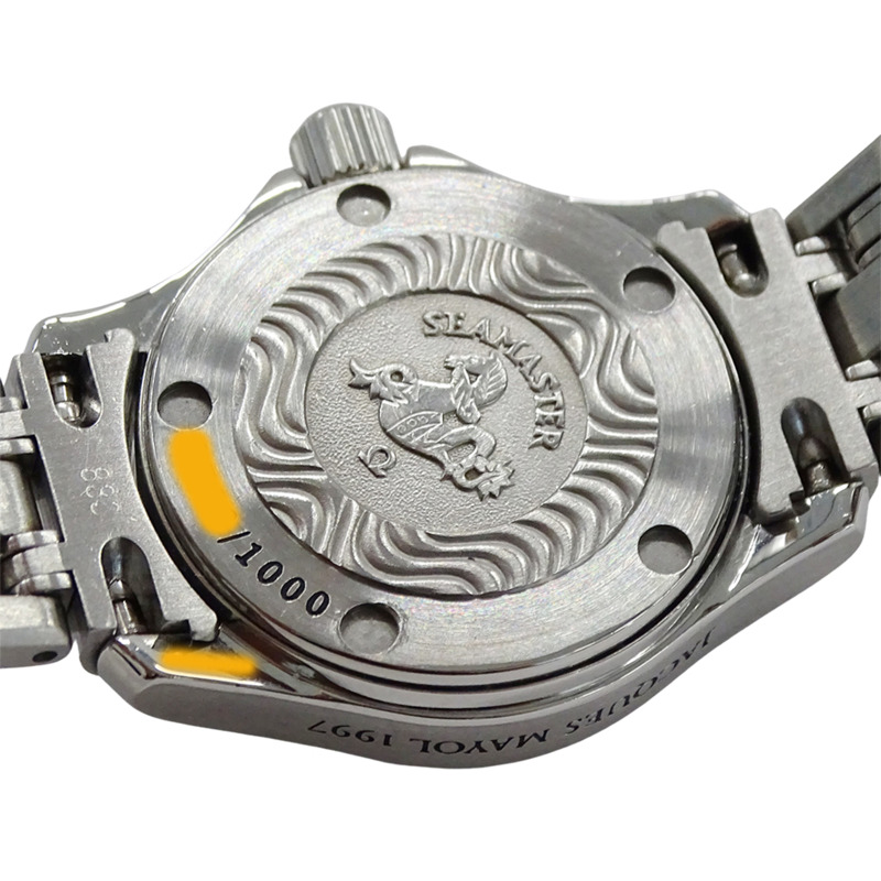 歐米茄海馬系列雅克馬約爾 1997 2580.80 女士腕錶,品牌名稱,日期顯示,120 米防水,石英機芯,不銹鋼 (SS),銀色/海軍藍,拋光。-7