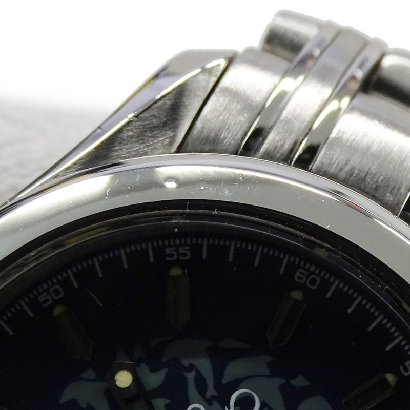 歐米茄海馬系列雅克馬約爾 1997 2580.80 女士腕錶,品牌名稱,日期顯示,120 米防水,石英機芯,不銹鋼 (SS),銀色/海軍藍,拋光。-9