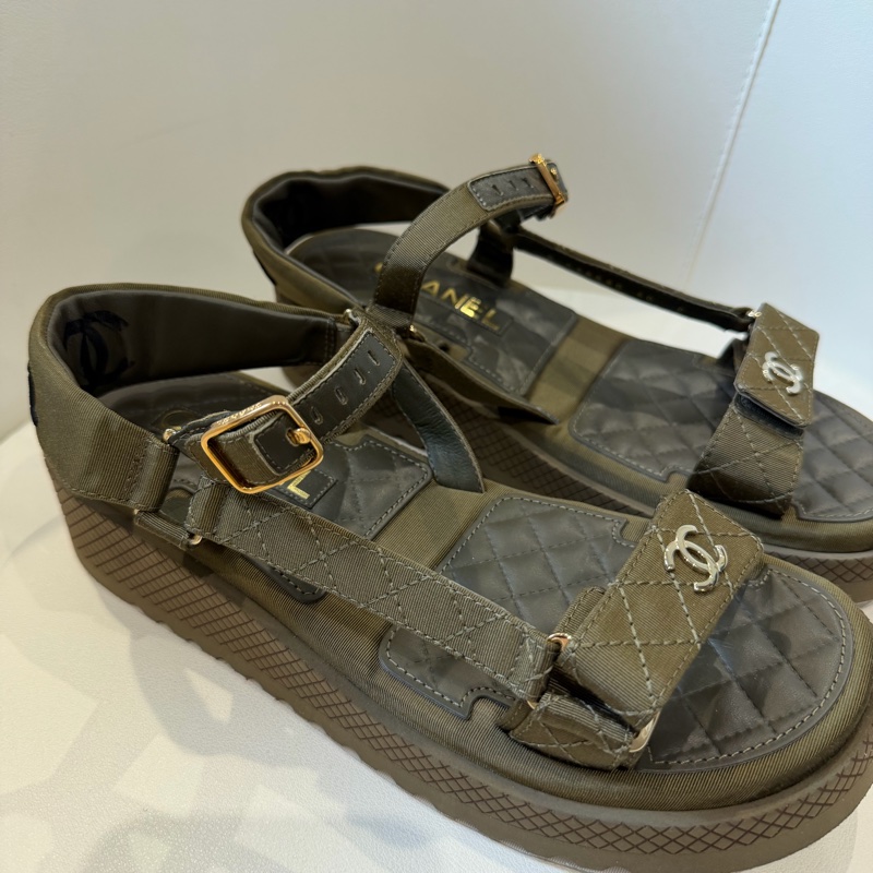 Chanel 橄欖綠 涼鞋 💚超級好看-4