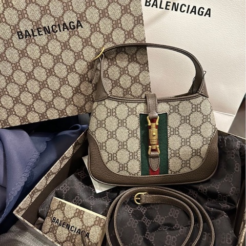 巴黎世家 x 古馳 聯乘 腋下包 超好價出 Balenciaga x Gucci Mini Jackie 棕色包 手提包 ophidia 袋 斜挎包 包
