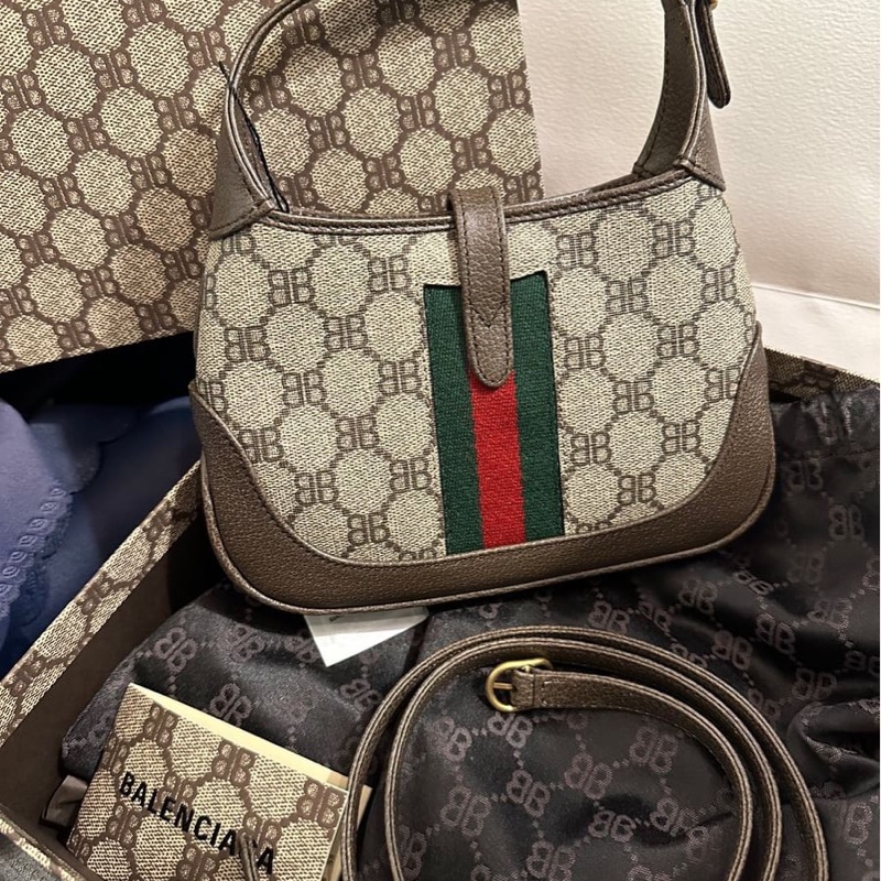 巴黎世家 x 古馳 聯乘 腋下包 超好價出 Balenciaga x Gucci Mini Jackie 棕色包 手提包 ophidia 袋 斜挎包 包-5