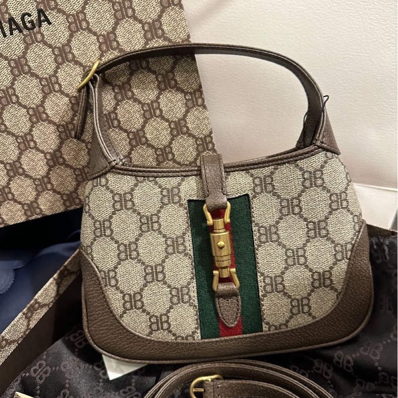 巴黎世家 x 古馳 聯乘 腋下包 超好價出 Balenciaga x Gucci Mini Jackie 棕色包 手提包 ophidia 袋 斜挎包 包-9