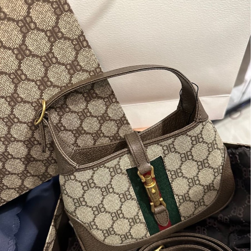 巴黎世家 x 古馳 聯乘 腋下包 超好價出 Balenciaga x Gucci Mini Jackie 棕色包 手提包 ophidia 袋 斜挎包 包-10