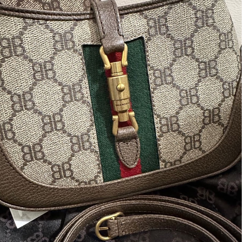 巴黎世家 x 古馳 聯乘 腋下包 超好價出 Balenciaga x Gucci Mini Jackie 棕色包 手提包 ophidia 袋 斜挎包 包-11