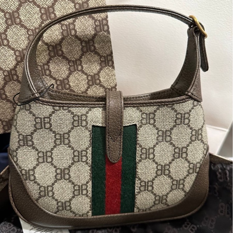 巴黎世家 x 古馳 聯乘 腋下包 超好價出 Balenciaga x Gucci Mini Jackie 棕色包 手提包 ophidia 袋 斜挎包 包-13