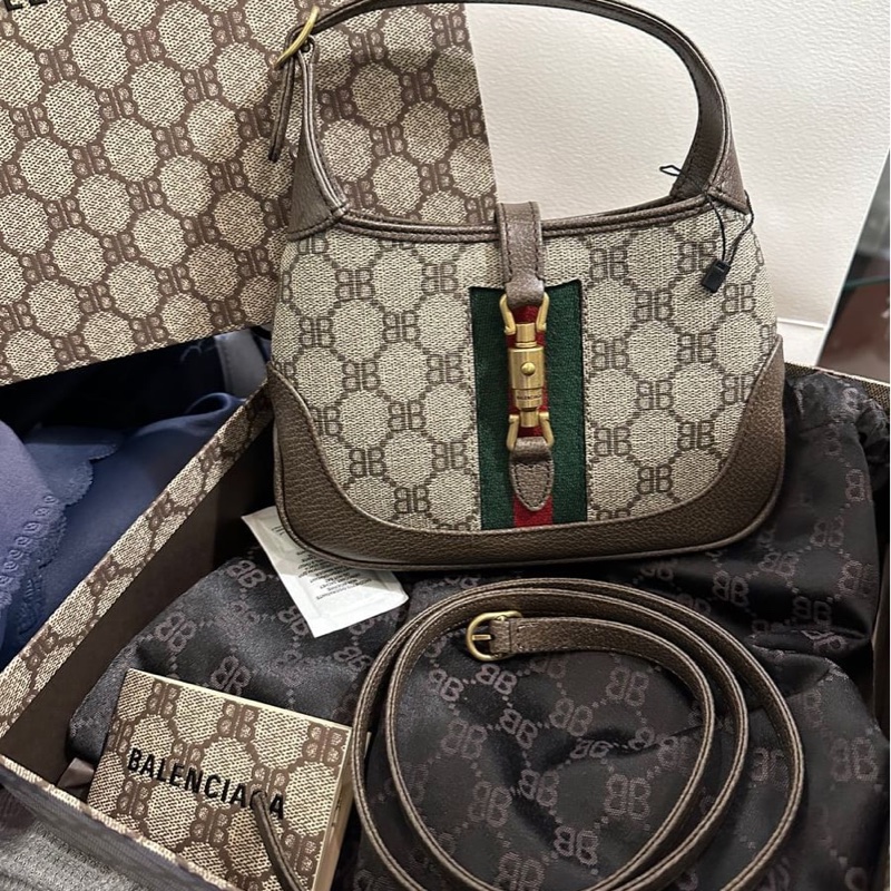 巴黎世家 x 古馳 聯乘 腋下包 超好價出 Balenciaga x Gucci Mini Jackie 棕色包 手提包 ophidia 袋 斜挎包 包-14