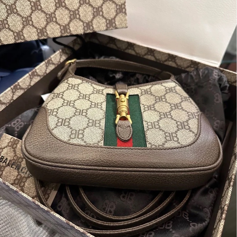 巴黎世家 x 古馳 聯乘 腋下包 超好價出 Balenciaga x Gucci Mini Jackie 棕色包 手提包 ophidia 袋 斜挎包 包-15