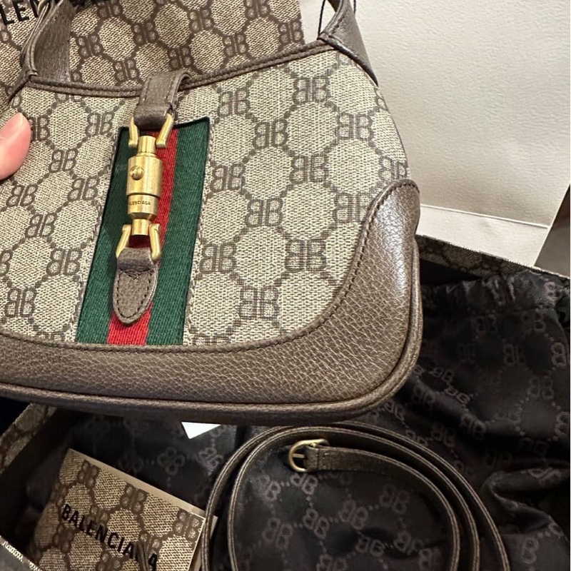 巴黎世家 x 古馳 聯乘 腋下包 超好價出 Balenciaga x Gucci Mini Jackie 棕色包 手提包 ophidia 袋 斜挎包 包-16