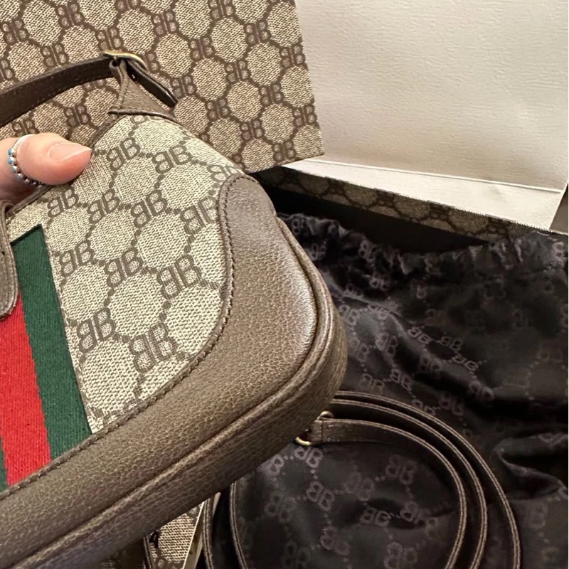巴黎世家 x 古馳 聯乘 腋下包 超好價出 Balenciaga x Gucci Mini Jackie 棕色包 手提包 ophidia 袋 斜挎包 包-19