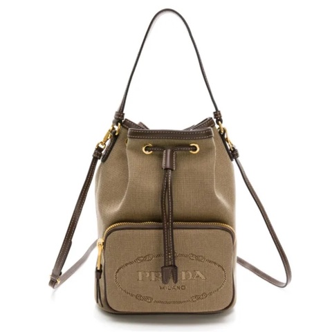 Prada刺繡帆布水桶包